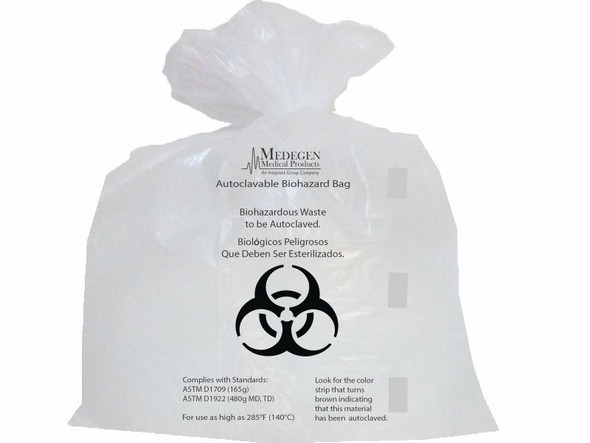 Medgen Medegen Autoclavable Biohazard Bags – Polypropylene, Flat Seal, 44 gal Capacity, 2.0mil Gauge, 38×47