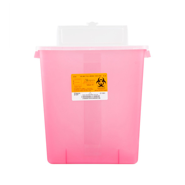 Medgen Stackable Sharps Container – Polypropylene, 3 gal Capacity, Flat Lockable Sliding Lid, Translucent