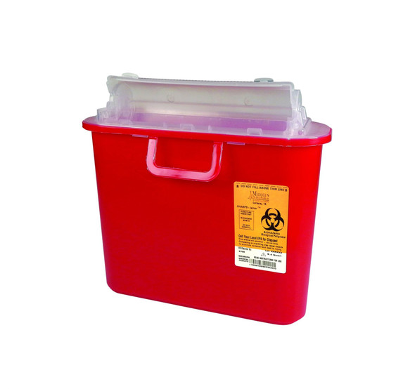 Medgen Stackable Sharps – Tainer – Polypropylene, 5.4 Qt Capacity, Red, 10.5 X 3.5 X 10.5 in, Biohazard Label