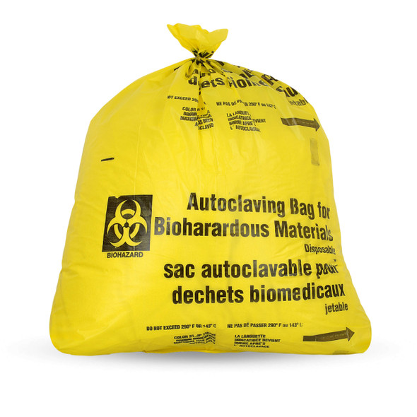 Medgen Autoclavable Biohazard Waste Bags – Polypropylene with Indicator, Flat Seal, Coreless Roll, 25×30