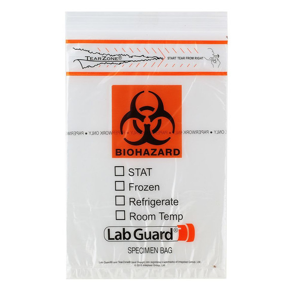 Medgen Lab Specimen Transport Bags – Single Zip Closure, 6×9 in, Clear with Pouch Flap, 1000/case
