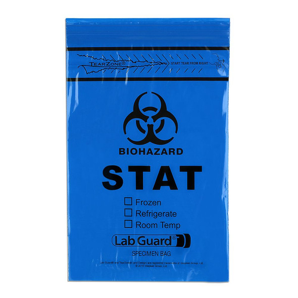 Medgen Lab Specimen Transport Bags – Zip Closure – 6×9 in – Blue Opaque – Tearzone Flap – Dispenser Bag