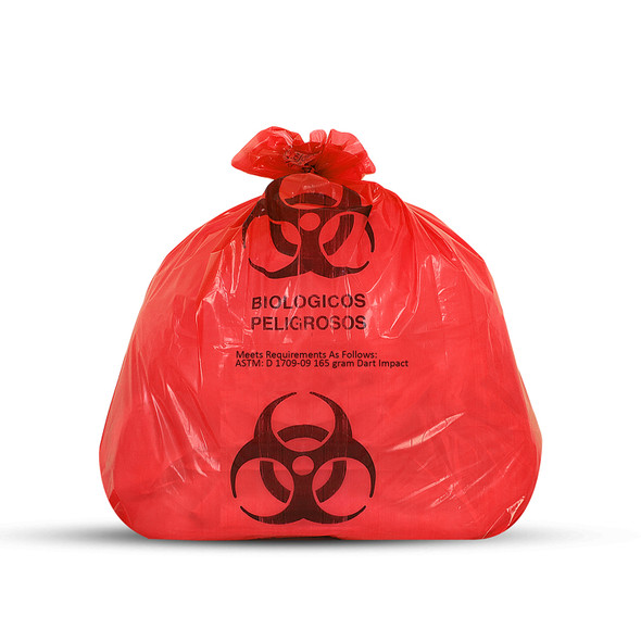 Medgen Biohazardous Waste Bags – Meets Dart Impact Test, Flat Seal, 25×35 in, 2.25mil, 12-16 gal, 200/cs