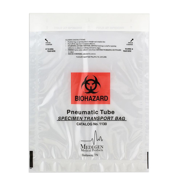 Medgen Lab Specimen Transport Bags – Permanent Adhesive Closure, Welded Side Seams, 6×9 in, Clear/Red