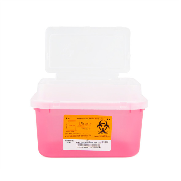 Medgen Stackable Sharps Container – 1 Gal Capacity, Tortuous Path Lid, Translucent Red/black, 10 X 7 X 6.75