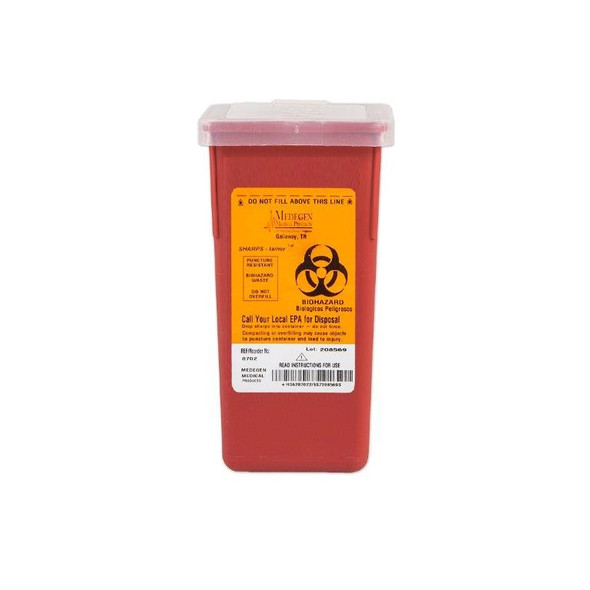 Medgen Stackable Sharps Container – Polypropylene, 1 Qt Capacity, Red/black, 3.5 X 3.5 X 7