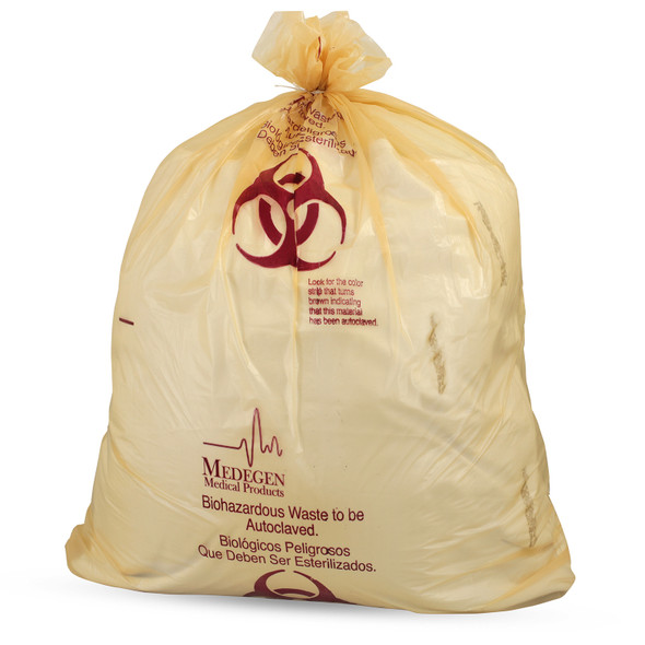 Medgen Autoclavable Biohazard Waste Bags – Polypropylene with Indicator, Max Temp 285°F, 31×38 in, 20 – 30 Gal