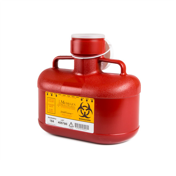 Medgen Non – Stackable Sharps Container – Polypropylene Construction, 4.7 Qt Capacity, Red/black, 10 X 6 X 9