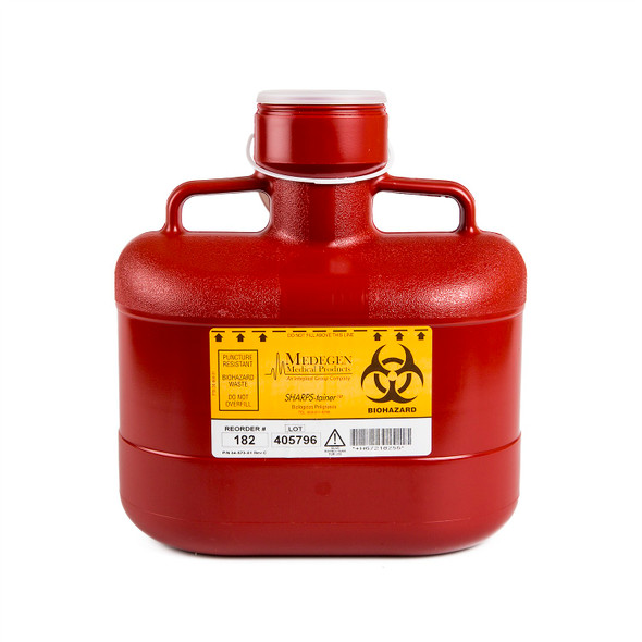 Medgen Non – Stackable Sharps Container – Polypropylene Construction, 6.2 Qt Capacity, Red/black, 10 X 6 X 11