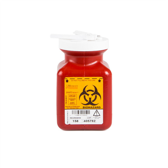 Medgen Non-Stackable Sharps Container – Polypropylene Construction, 0.7 Qt Capacity, Red/Black, 3.5 x 3.5 x 5