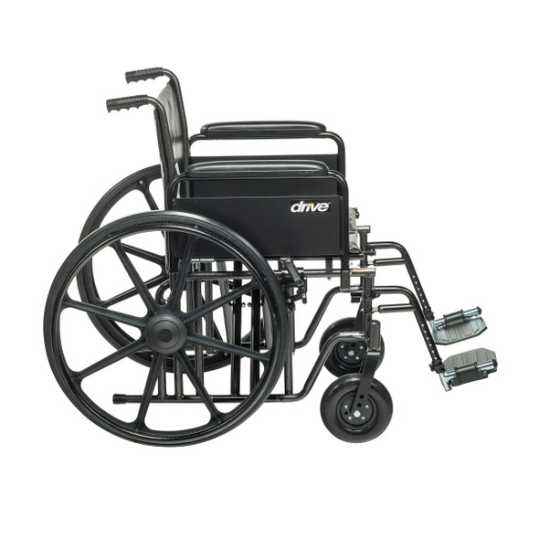 Drive Sentra EC Heavy Duty Bariatric Wheelchair side view showing full-length armrests and swing-away footrests