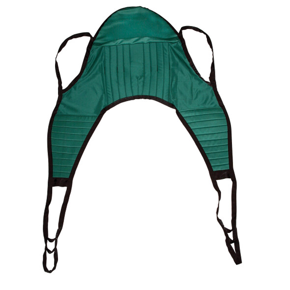 Drive Padded U-Sling with Head Support in green polyester with divided leg straps