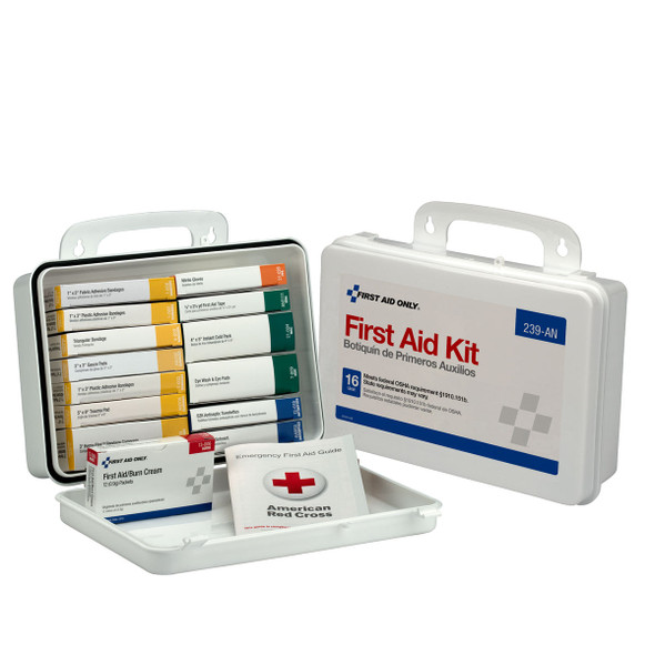 First 16 Unit First Aid Kit – Plastic Case, OSHA Compliant, Single-Use, This 103-Piece, For Workplace First