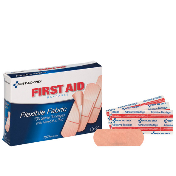 First 1"x3" Fabric Bandages – 100 per Box, 1"x3", Ventilated Backing, The Flexible, For Dressing Changes