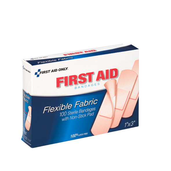 First 1"x3" Fabric Bandages – 100 per Box, 1"x3", Ventilated Backing, The Flexible, For Dressing Changes