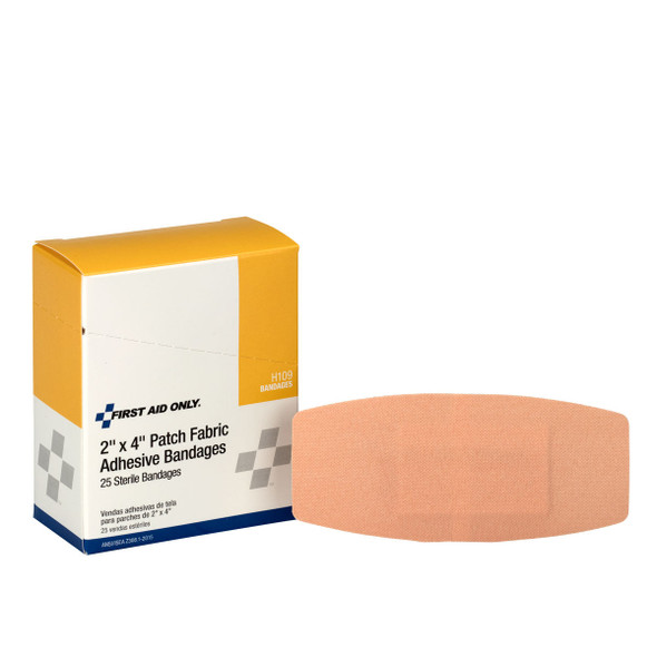 First 2"x4" Fabric Adhesive Bandages – 25 per Box, 2" x 4", Non-Stick Pad, Water-Repellent Backing