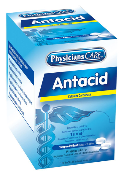 First PhysiciansCare Antacid – 125x2 per Box, The Active Ingredient, For Workplace First Aid and Injury Care