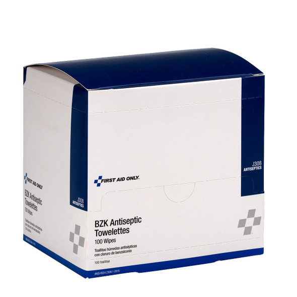 First BZK Antiseptic Wipes – 100 Per Box, Single-Use, For Workplace First Aid and Injury Care