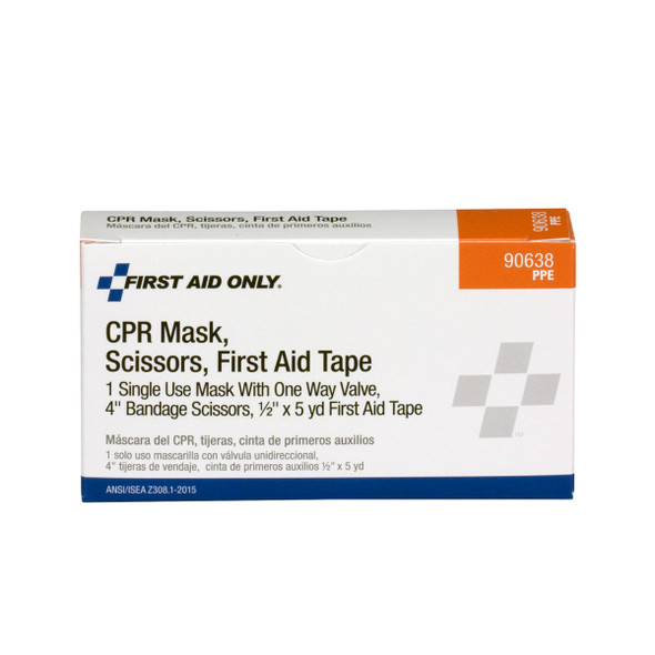 First CPR Mask – Scissors, Tape Roll, 1 Each Box, Single-Use, Emergency CPR Basic Kit, For Workplace First