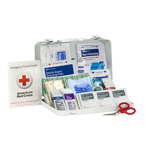 First 25 Person ANSI A Metal First Aid Kit – ANSI 2021 Compliant, Weatherproof Case, Wall Mounting Tabs