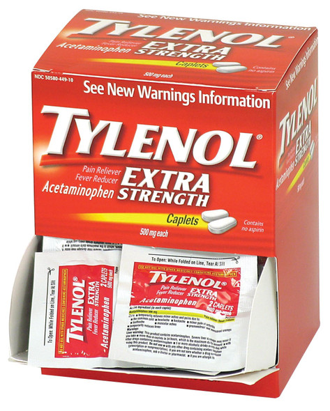 First Tylenol Extra Strength Acetaminophen 50 Individually Wrapped Packets of Medication Containing Two
