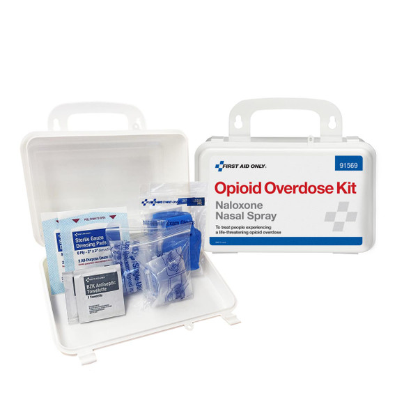 First Opioid Overdose Kit – Plastic, with Naloxone Nasal Spray, For Workplace First Aid and Injury Care