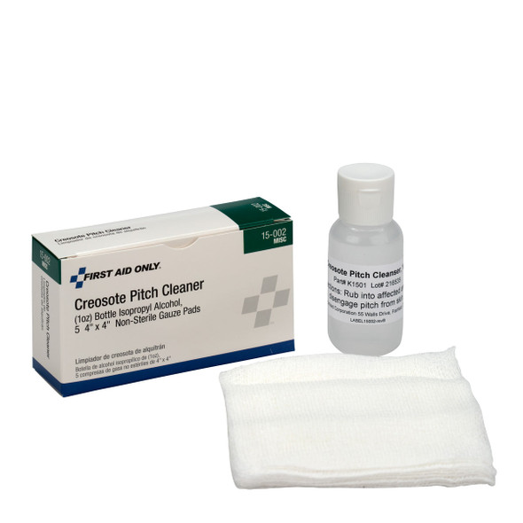 First Creosote Pitch Cleanser – 1 Oz. Bottle, 5 Pads, For Workplace First Aid and Injury Care