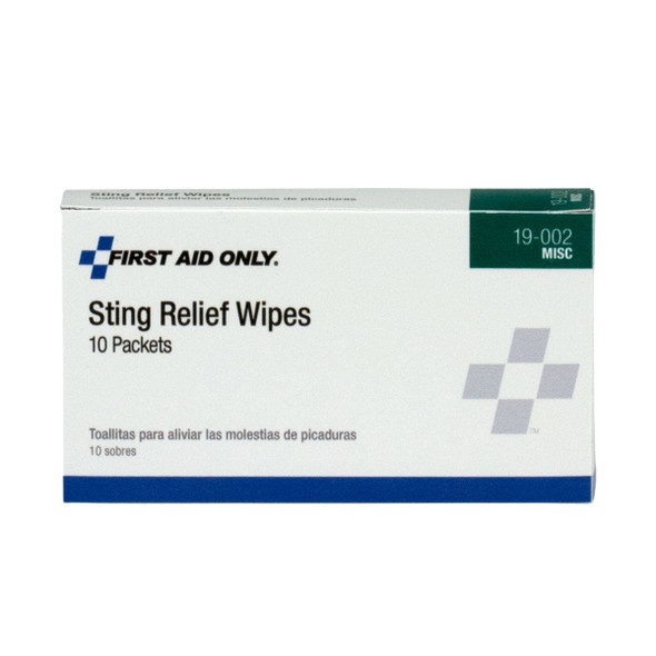 First Sting Relief Wipes – 10 Per Box, Single-Use, For Workplace First Aid and Injury Care