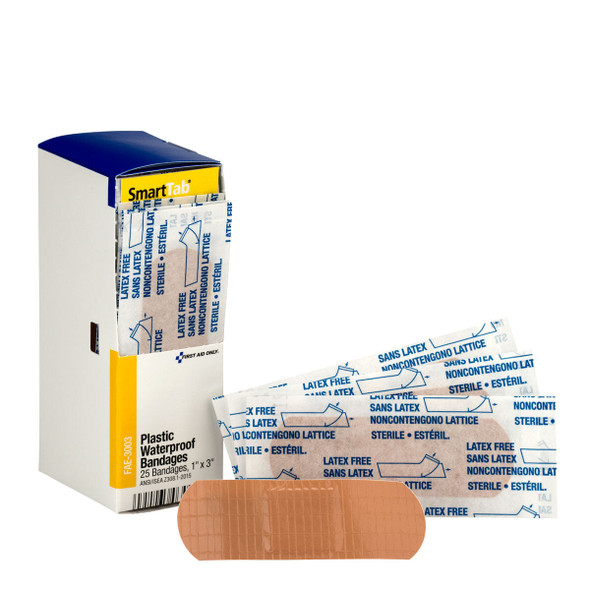First SmartCompliance Refill 1"x3" Adhesive Plastic Waterproof Bandages – 25 Per Box, 1" x 3"