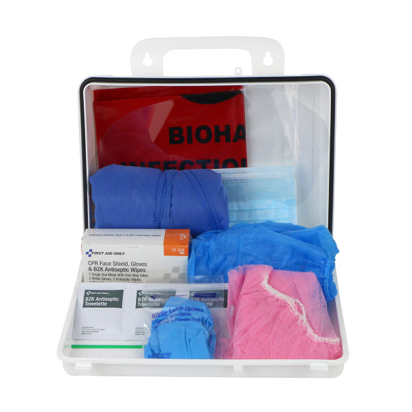 First Personal Protection Kit – BBP Spill Clean Up Apparel Kit with CPR Pack, Plastic Case