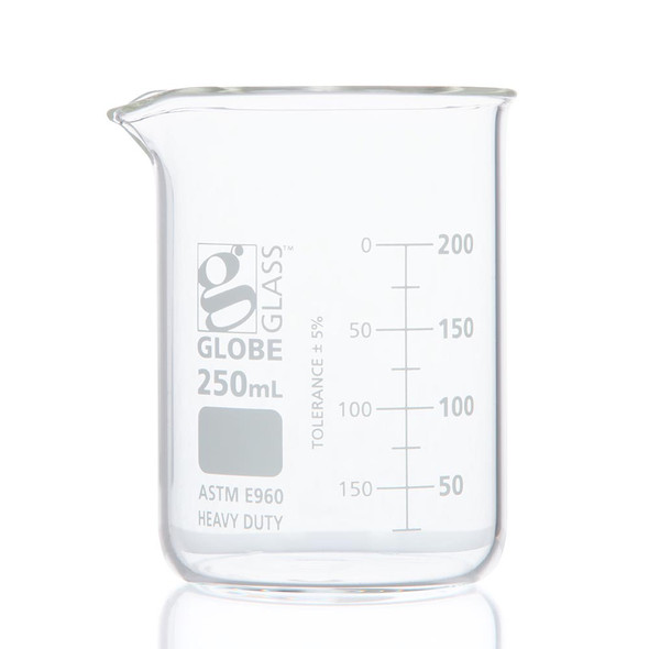 Globe 250mL Beaker – Globe Glass, Low Form Griffin Style,Heavy Duty, Dual Graduations, 12/Pack