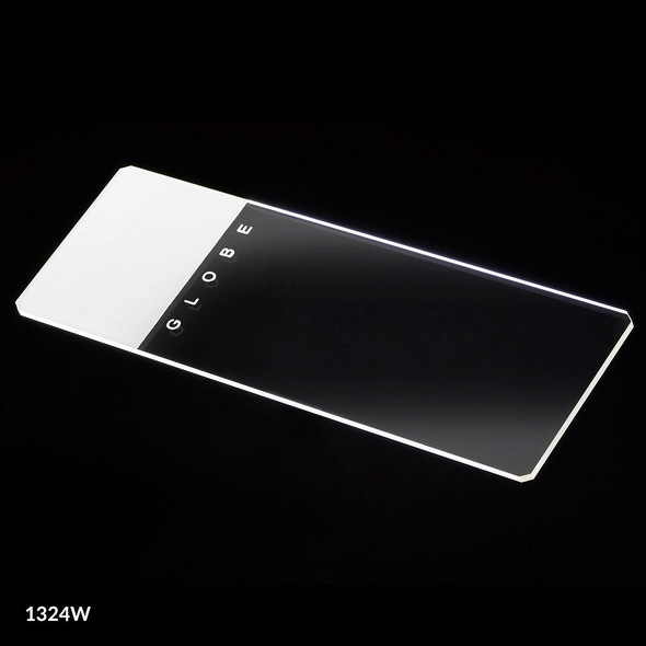 Globe Microscope Slides – Glass, 25 X 75mm, 90° Ground Edges with Safety Corners, White Frosted