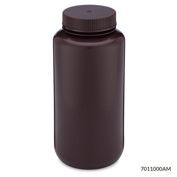 Globe Bottles, Diamond RealSeal, Wide Mouth Round, Amber Hdpe with Amber PP Closure, 1000mL, 6/Pack