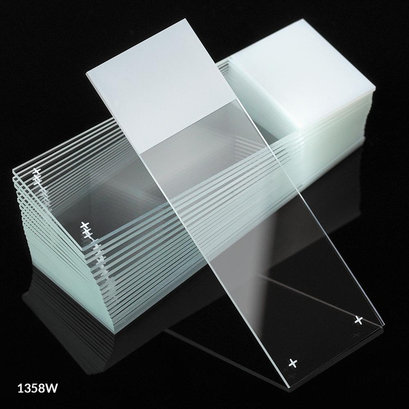Globe Microscope Slides – Diamond White Glass, 25 X 75mm, Charged, 90° Ground Edges, White Frosted