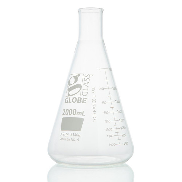 Globe 2000mL Erlenmeyer Flask – Globe Glass, Heavy Duty, Narrow Mouth, Dual Graduations, Dual Graduations