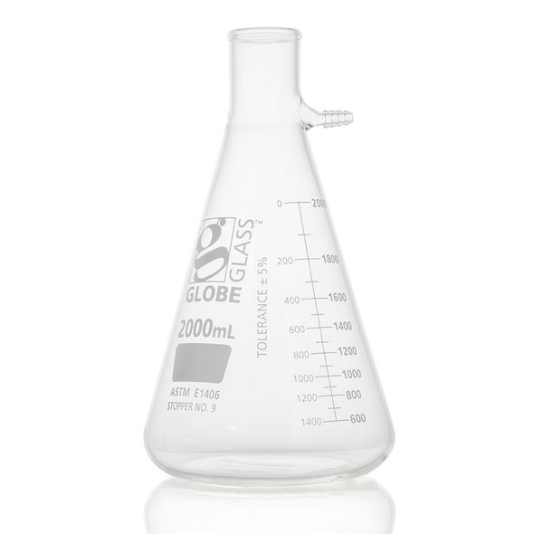 Globe 2000mL Flask – Filter, Globe Glass, Dual Graduations, 1/Pack, Dual Graduations, For Laboratory Testing