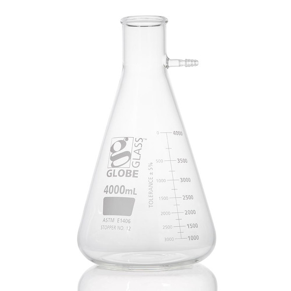 Globe 4000mL Flask – Filter, Globe Glass, Dual Graduations, 1/Pack, Dual Graduations, For Laboratory Testing
