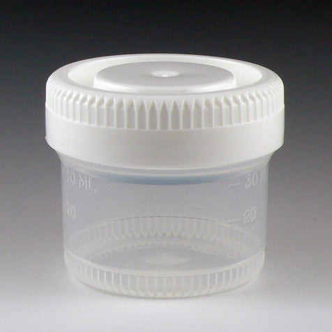 Globe Container: Tite-Rite – 60mL , PP, 48mm Opening, Graduated, with Separate White Screwcap