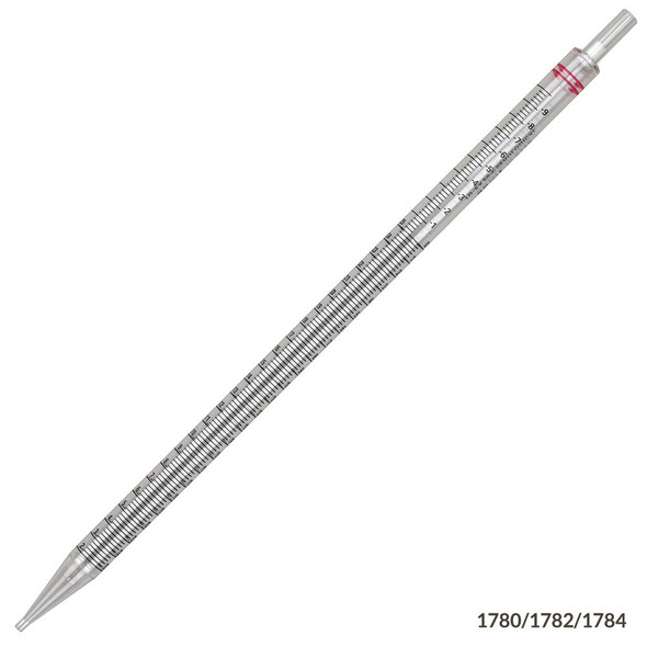 Globe 25mL, Serological Pipette, PS, Standard Tip, 345mm, Sterile, Red Striped, Individually Wrapped