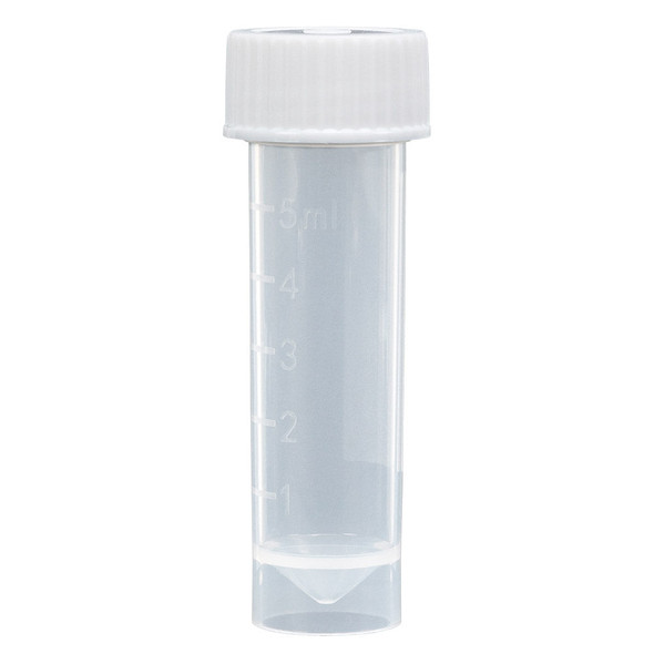Globe Transport Tube – Molded Graduations, Self-Standing, With Separate White Screw Cap, Conical Bottom