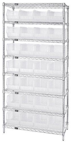 Quantum Medical Wire Shelving with Clear-View Bins – Complete Package, 14" x 36" x 74", Polypropylene