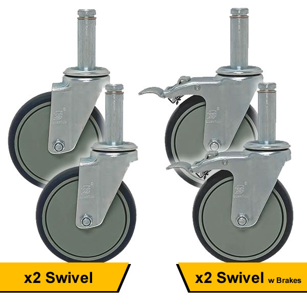 Quantum Medical Swivel Thermoplastic Resin Stem Caster – Set of Four, 5" x 1-1/4", For Organized Storage