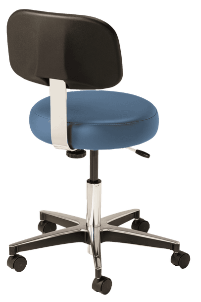 MTI 323 Stool – Pneumatic Hand Operated, Chrome Base with Ergo Backrest, 300 lbs. Capacity
