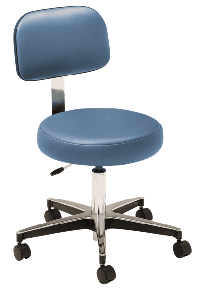 MTI 323 Stool – Pneumatic Hand Operated, Chrome Base with Ergo Backrest, 300 lbs. Capacity