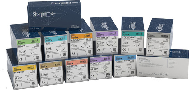 Sharpoint Plus Monoderm Sutures – Monoderm PGA-PCL suture, Absorbable, USP sizes 6-0 to 2-0, 19