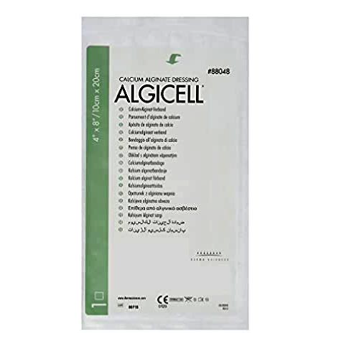 Gentell Algicell Calcium Alginate Sterile Dressings – 2 in x 2 in to 4 in x 8 in Sizes, Boxes of 4 or 5 or 10