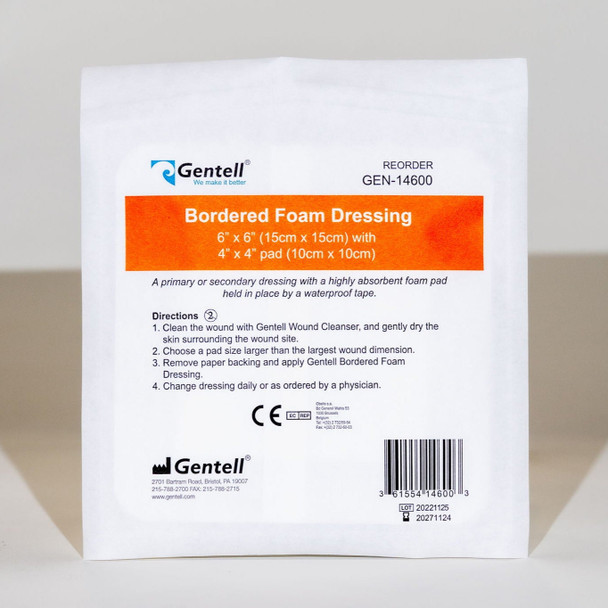 Gentell Bordered Foam Dressing – 4 in x 4 in to 6 in x 6 in Sizes, Boxes of 50, For Advanced Wound Care