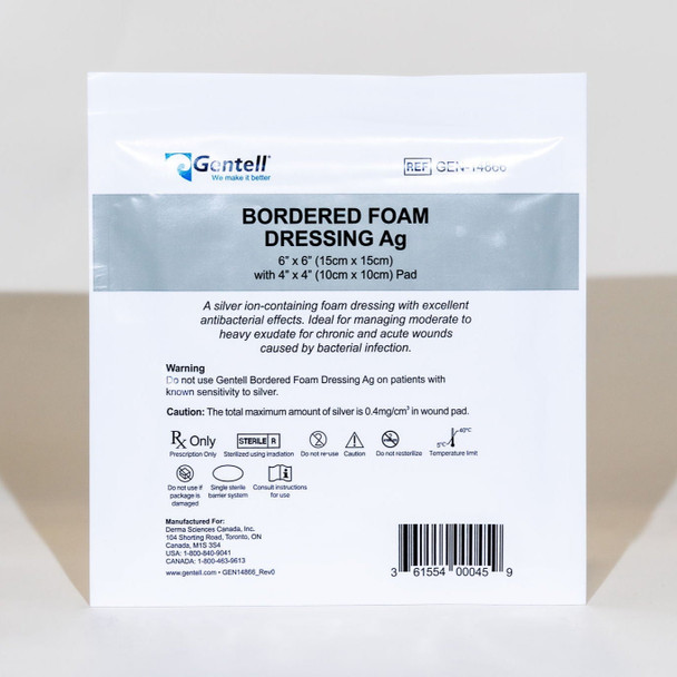 Gentell Bordered Foam Dressing Ag (Silver) – 4 in x 4 in to 6 in x 6 in Sizes, Boxes of 50