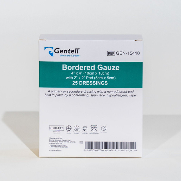 Gentell Bordered Gauze – 4 in x 4 in to 8 in x 8 in Sizes, Boxes of 50 or 100, Genuine Gentell Product