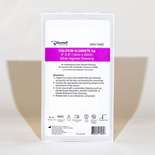 Gentell Calcium Alginate Ag (Silver) Dressings – 2 in x 2 in to 8 in x 8 in Sizes, Boxes of 10 or 50
